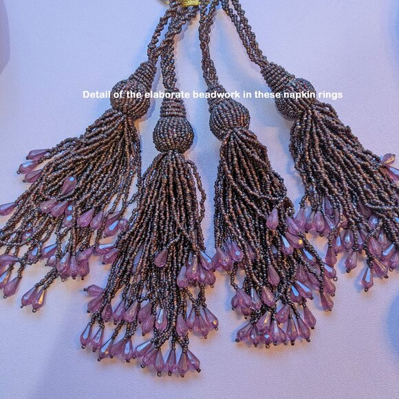 Set of 6 purple lushly beaded VTG napkin rings, Hand Made in India, 8" length - Picture 12 of 15